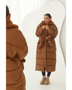 Teddy Trim Puffer Coat With Teddy Mittens