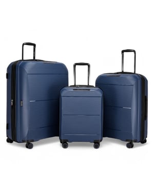 Uitbreidbare marineblauwe harde PP 8-wiel bagage reiskofferset voor handbagage en vakantie