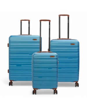 Expandable Blue Hard Shell ABS 8 Wheel Suitcase Robust Travel Case Holiday Luggage
