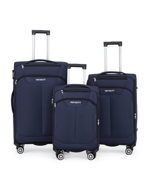 Blue Soft Shell Suitcase 8 Wheel Luggage Set Travel TSA Light Carry On Cabin Bag