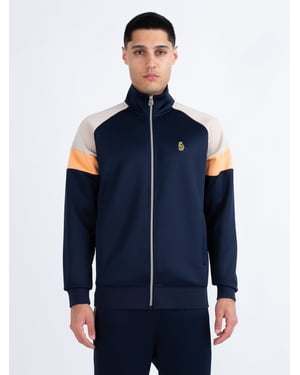 Luke 1977 Men's Kas 3 Zip Through Funnel Neck Sweatshirt in Blue