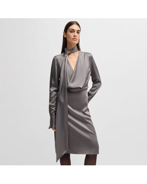 Women's Boss Bascarva Long Sleeve Scarf Neckline Dress in Grey