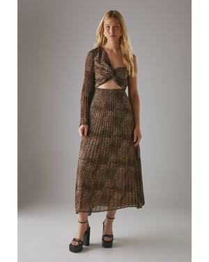 Chiffon Pleated One Shoulder Cut Out Midi Dress
