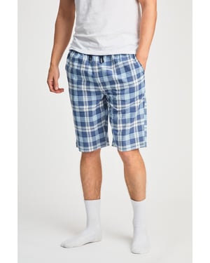 Blue Cotton Checked  Lounge Shorts