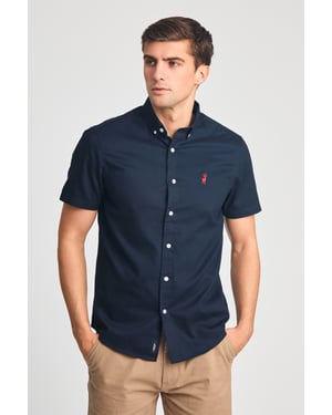Navy Cotton Oxford Short Sleeve Shirt