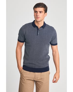 Dark Navy Cotton Short Sleeve Button-Up Polo Shirt