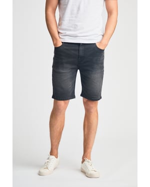 Black Cotton Blend Regular-Fit Denim Shorts