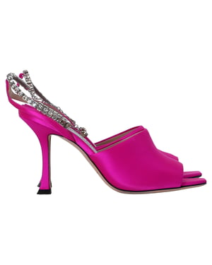 Jimmy Choo Saeda 90 Sandals with Crystal Chain Embellishment in Pink Satin