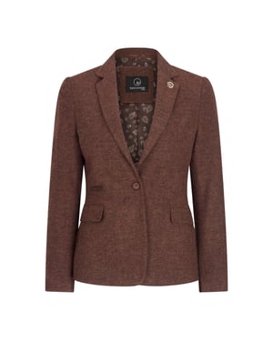 Dames roestbruine visgraat wollen tweed ruitblazer