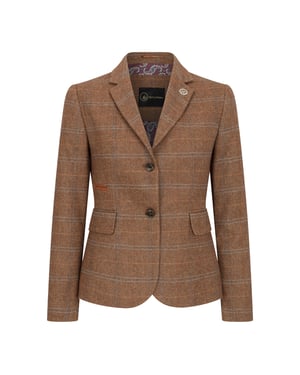 Dames Oak Brown Tailored Fit Tweed Blazer met visgraatmotief