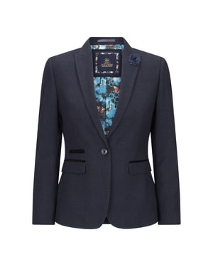 Dames getailleerde tweed marineblauwe geruite blazer wollen jas