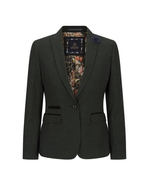 Dames Tweed Groen Geruit Blazer Wollen Klassieke Jas