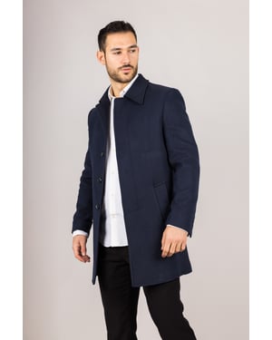 Heren wolmix klassieke kraag marineblauwe overjas