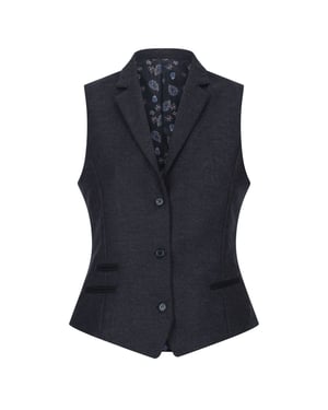Dames zwart visgraat tweed gilet wolmix vest