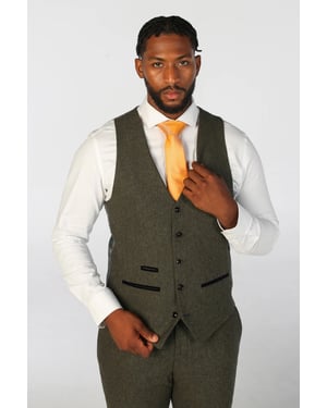 Heren olijfgroene wolmix tweed formele vesten