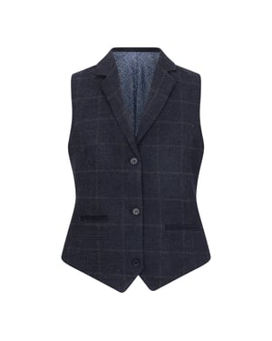 Marineblauw, getailleerde tweed formeel gilet voor dames