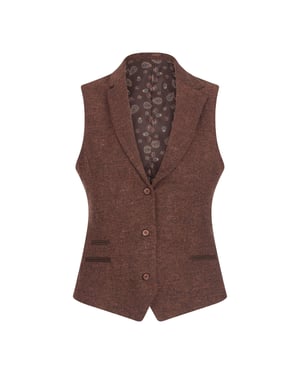 Dames roestbruin visgraat wollen tweed gilet met ruitjesmotief