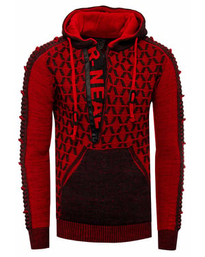 Contrasterende grof gebreide hoodie met 1/2 rits