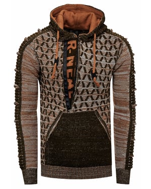 Contrasterende grof gebreide hoodie met 1/2 rits