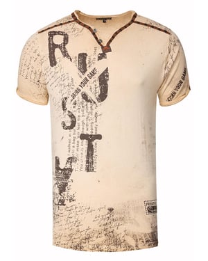 T-shirt met V-hals, suède details en een patroon van klinknagels
