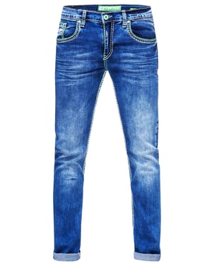 Jeansbroek "LEVIN" met neongroene contrastnaad