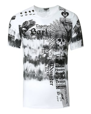 T-shirt in kleur met voorkant in tie-dye batik en bedrukking