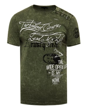 Olie-gewassen T-shirt met knoopjes aan de zijkant en prints