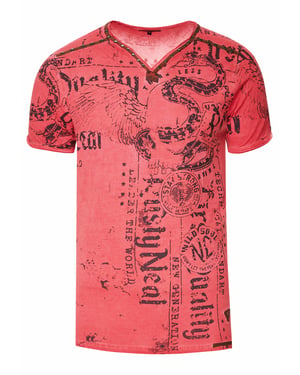 V-hals T-shirt met prints en suède Details