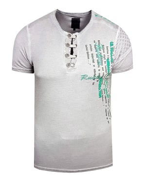 Olie-gewassen T-shirt met knoopsluiting