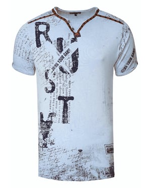 T-shirt met V-hals, suède details en een patroon van klinknagels