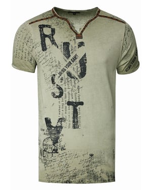 T-shirt met V-hals, suède details en een patroon van klinknagels