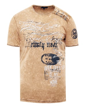 Olie-gewassen T-shirt met knoopjes aan de zijkant en prints