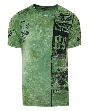Gewassen biker T-shirt met voor- en achterkant bedrukt