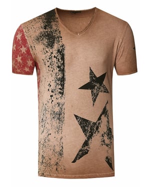 USA T-shirt met sterren en strepen en V-hals in gebruikte look