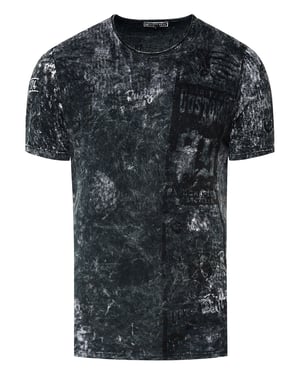Gewassen biker T-shirt met voor- en achterkant bedrukt