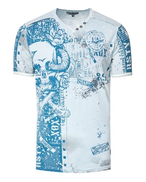 T-shirt met V-hals en all-over skull- en slangprint en suède details