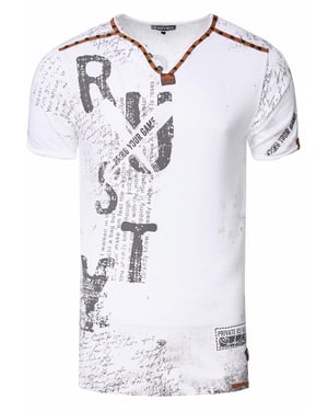 T-shirt met V-hals, suède details en een patroon van klinknagels