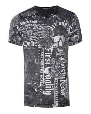 Gewassen T-shirt met "Flying-Skull" print