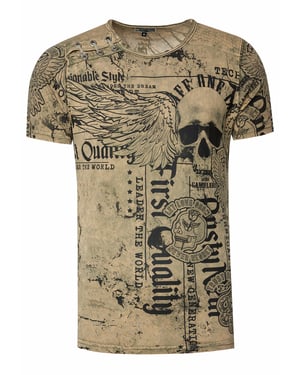 Gewassen T-shirt met "Flying-Skull" print