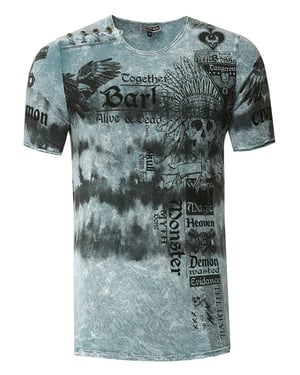 T-shirt in kleur met voorkant in tie-dye batik en bedrukking