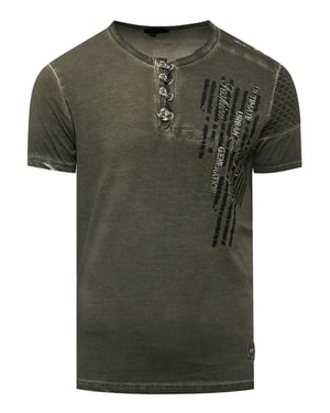 Olie-gewassen T-shirt met knoopsluiting