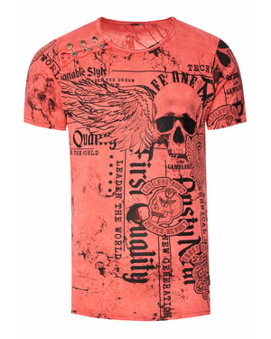 Gewassen T-shirt met "Flying-Skull" print