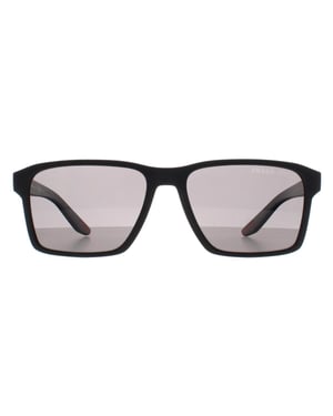Prada Sport Rectangle Mens Black Rubber Dark Grey Polarized PS05YS