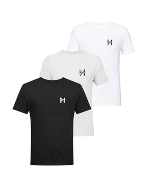 Henleys Heren Triphen T-Shirt (Pak van 3) (Wit/Zwart/Grijs)
