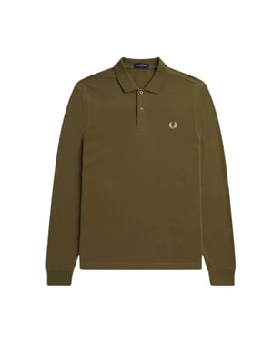 Fred Perry Uniform Groen Lange Mouw Effen Poloshirt