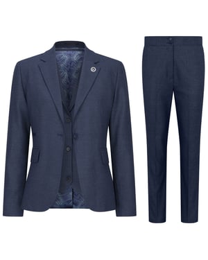 Women's Navy Three-Piece Tailored Fit Suit in Prince of Wales Check