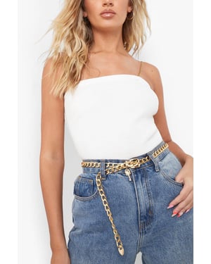 Chunky Gold Chain Buckle Belt With Key