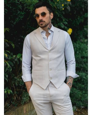 Heren Zomer 2-delig Pak Linnen Formeel Crème Beige Vest Broek