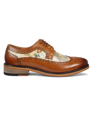 Justin Reess Men's Brown Leather Iconic Print Brogue Dress Shoes - Scott