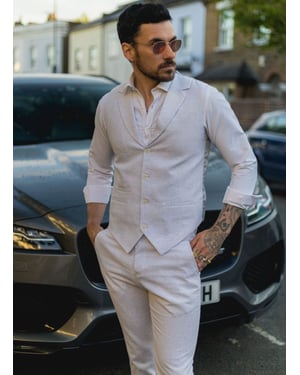 Heren Zomer 2-delig Pak Linnen Formele Grijze Vest Broek